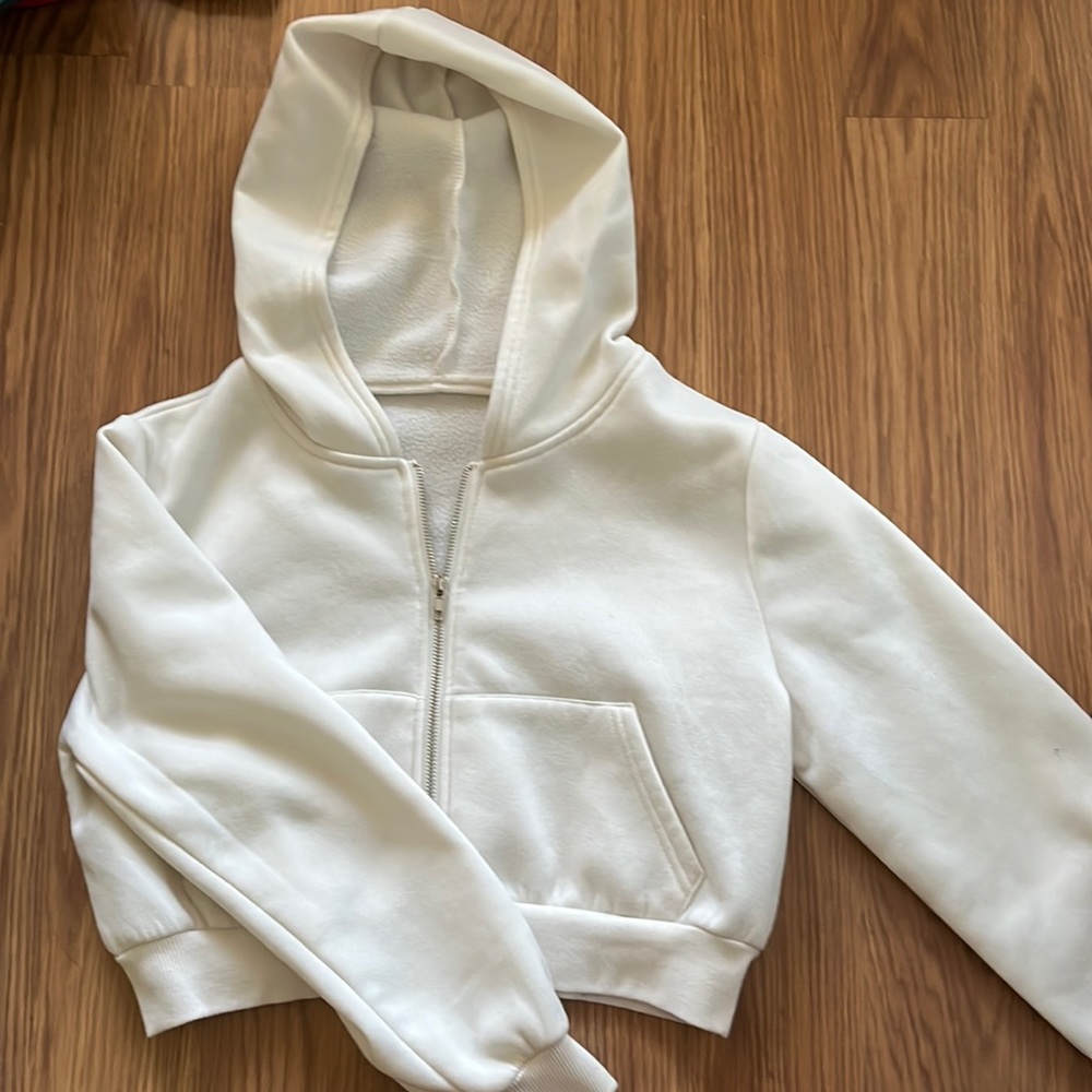 White cropped zip up hoodie